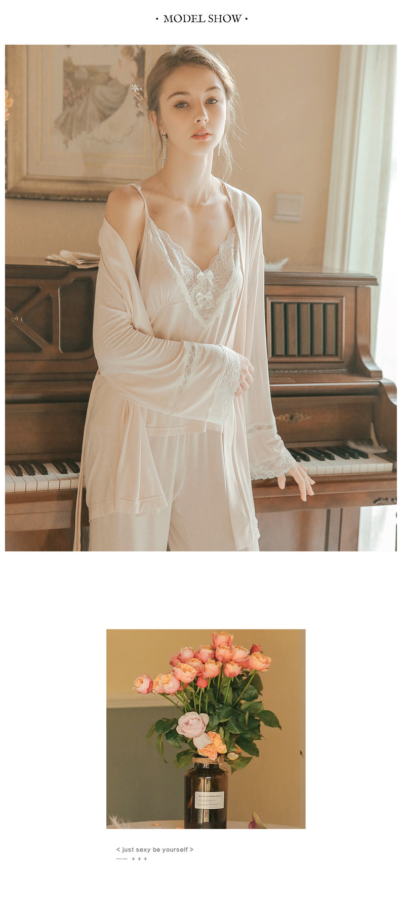 氣質女神棉質浴袍三件套 / 粉色 / ✧106651