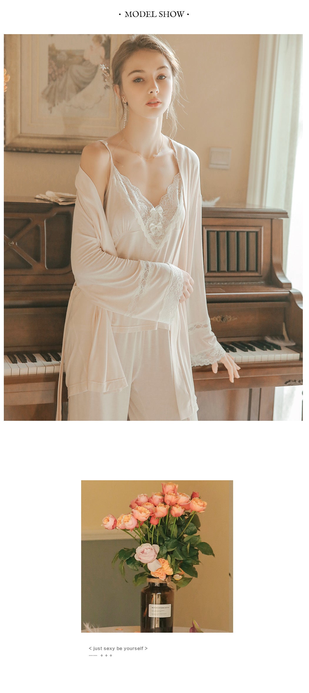 氣質女神棉質浴袍三件套 / 粉色 / ✧106651