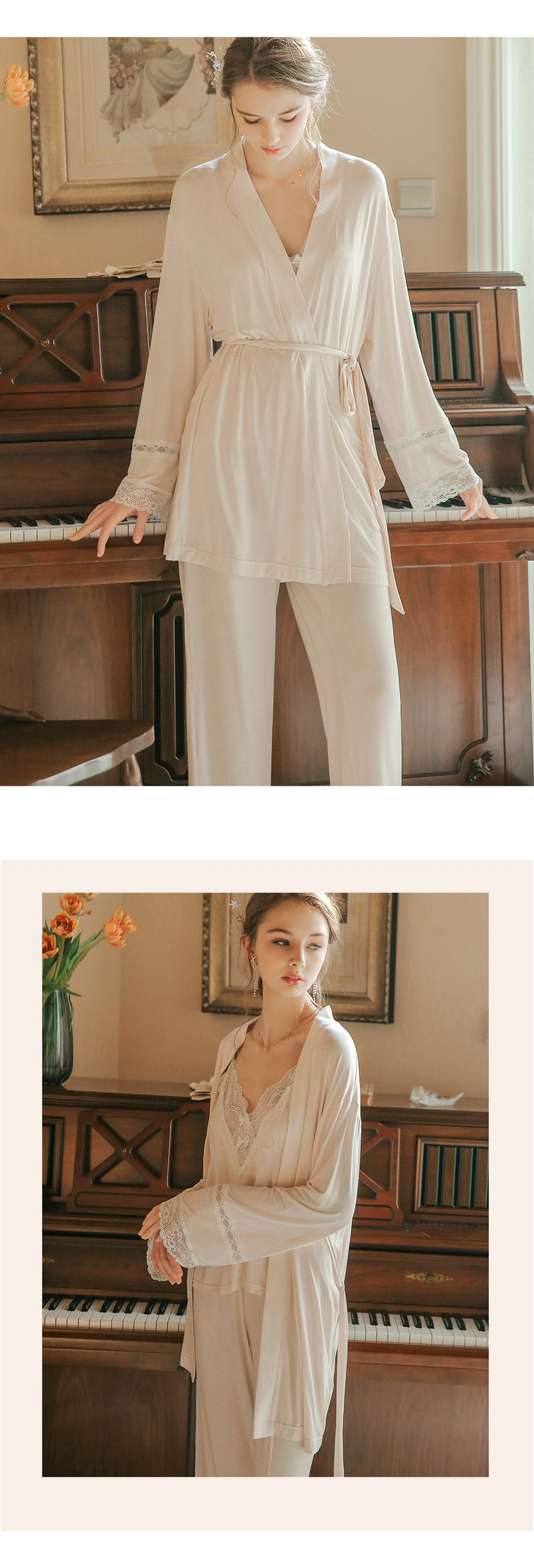 氣質女神棉質浴袍三件套 / 粉色 / ✧106651