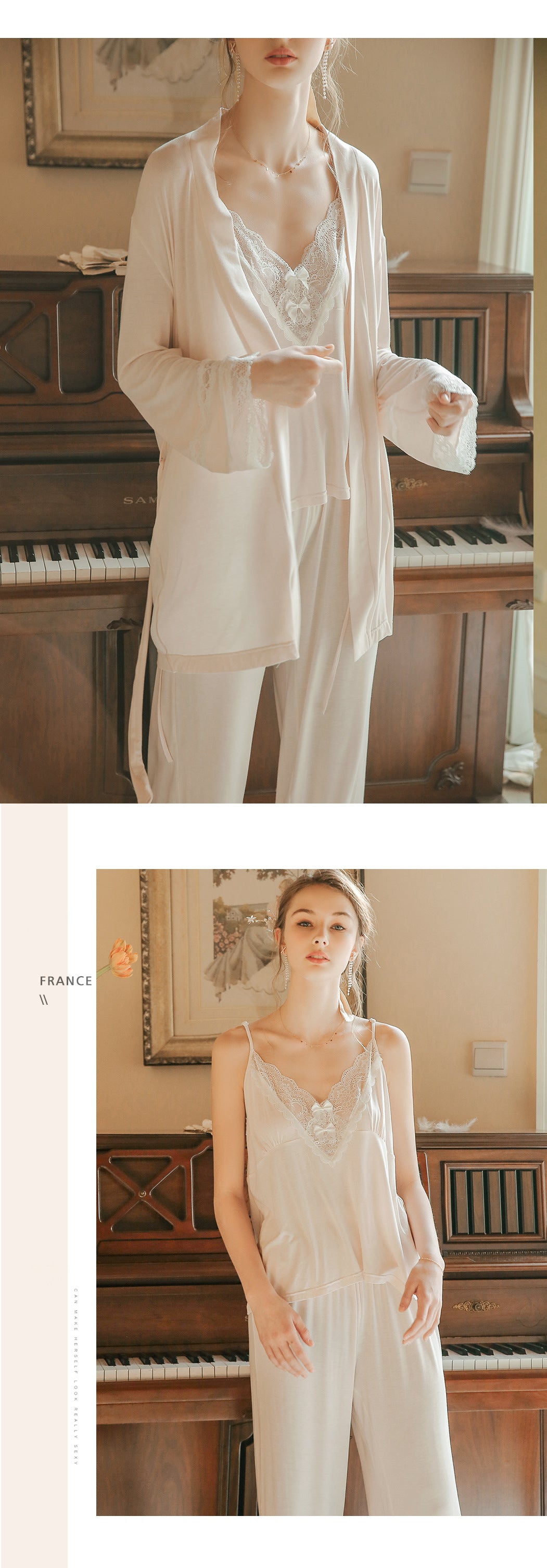 氣質女神棉質浴袍三件套 / 粉色 / ✧106651