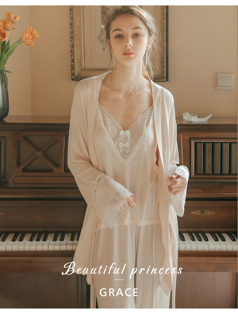 氣質女神棉質浴袍三件套 / 粉色 / ✧106651