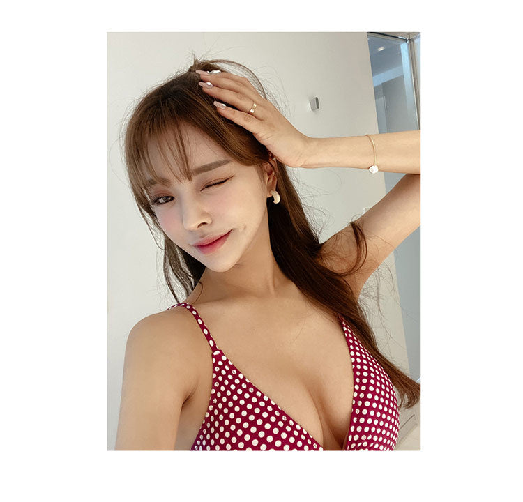 【 5 0 % ᴏ ғ ғ 】可愛波點女皇連身泳衣 / 紅色 / ✧665831