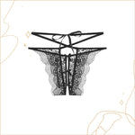 蝴蝶邊綁帶開檔內褲 / 黑色 / ✧228021