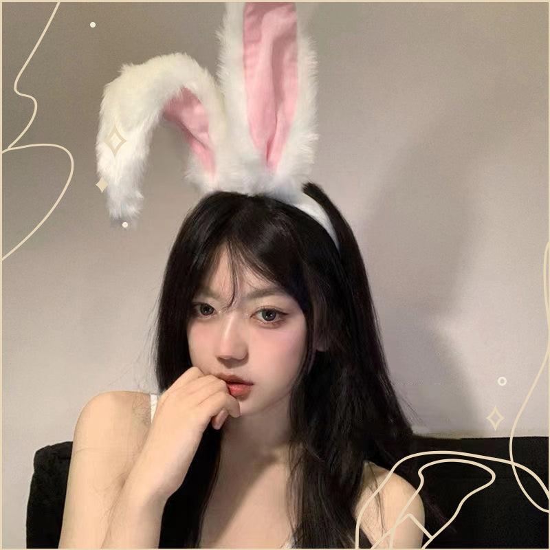 可愛長耳兔毛絨頭箍 / 白色 / ✧440641