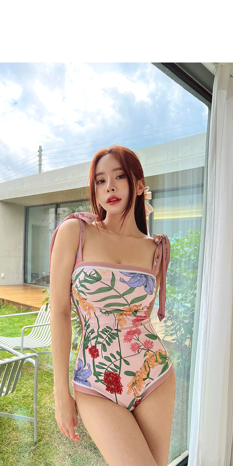 【 5 0 % ᴏ ғ ғ 】花花與海小清新連身泳衣 / 粉色 / ✧665361