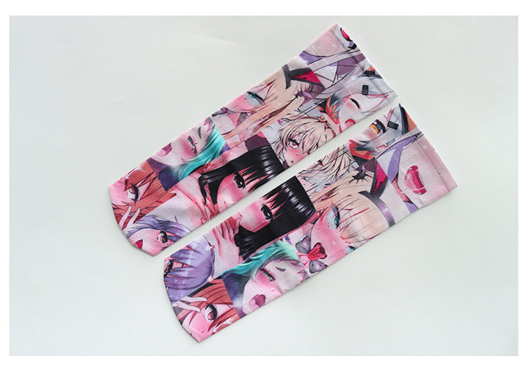 二次元萌感表情 彩色印花過膝長襪 / ✧559011