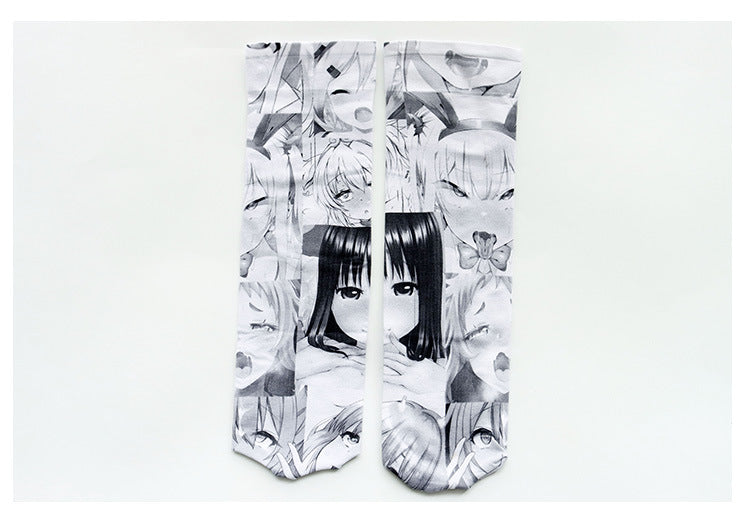 二次元萌感表情 彩色印花過膝長襪 / ✧559011