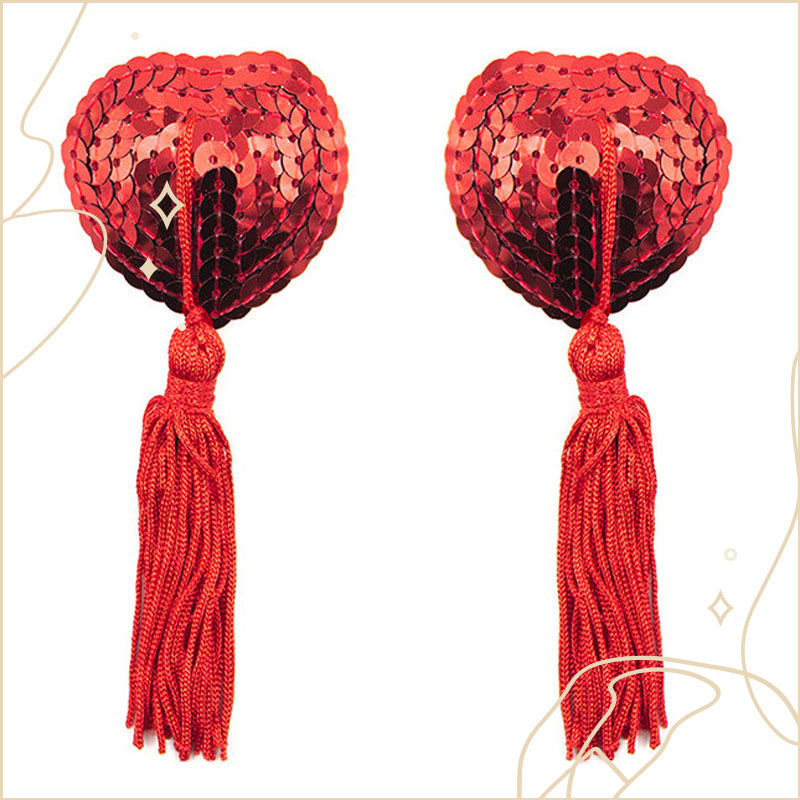 閃閃心形流蘇乳貼 / 紅色 / ✧410221