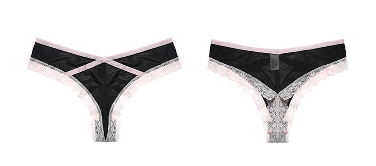 撞色交差少女感丁字褲 / 黑粉色 / ✧220411