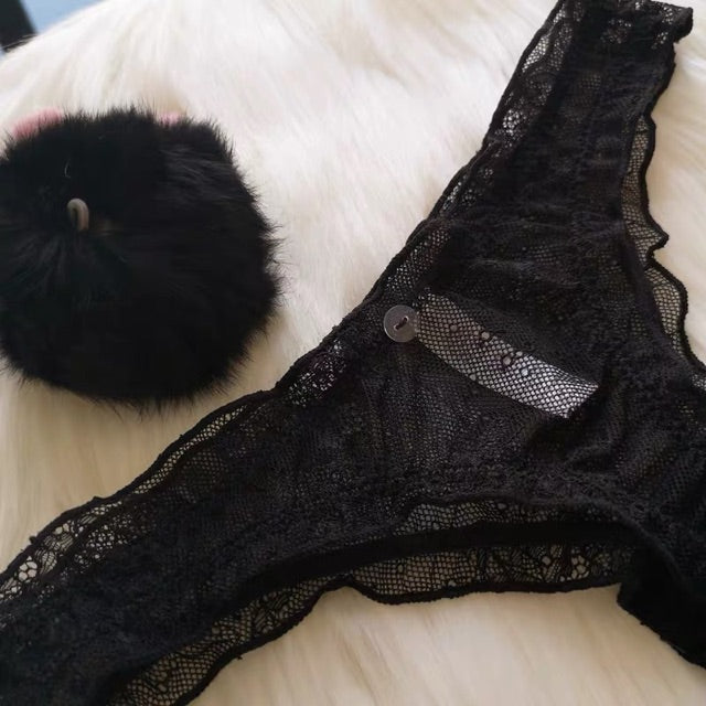 圓滾滾毛茸茸的小兔尾內褲 / 黑色 / ✧220431