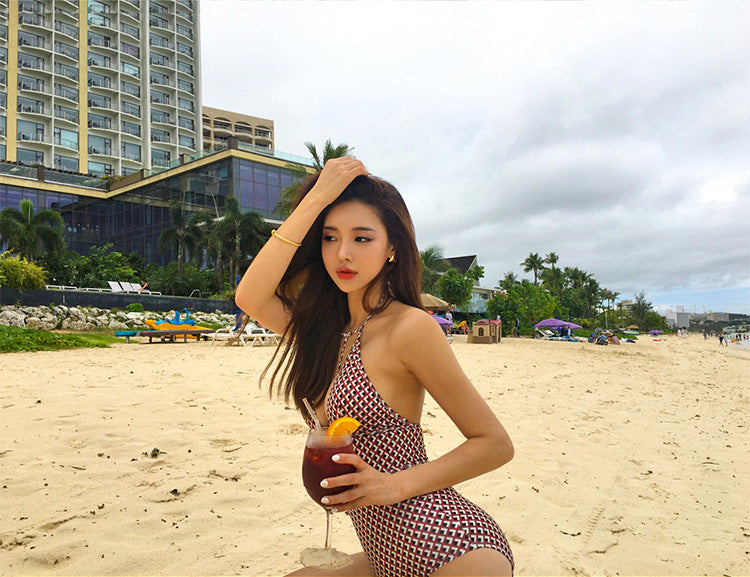 【 5 0 % ᴏ ғ ғ 】復古風花紋鏤空連身泳衣 / 紅色 / ✧665031