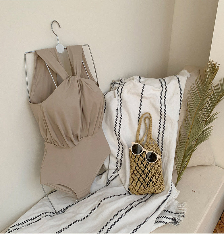 【 5 0 % ᴏ ғ ғ 】悄悄愛上你氣質連身泳衣 | 卡其色 | #665021