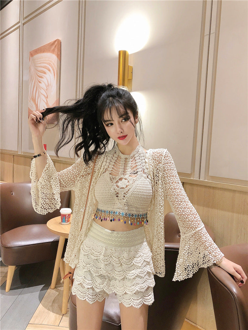 蕾絲小可愛勾花蛋糕裙褲 / 米白色 / ✧670811