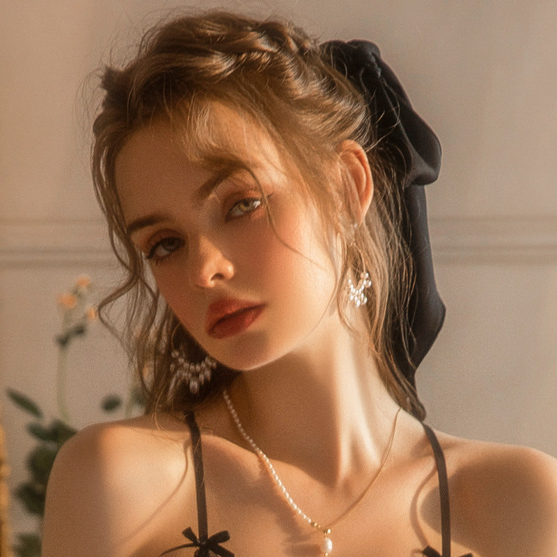 法式隨性絲帶頭巾 / 黑色 / ✧441001