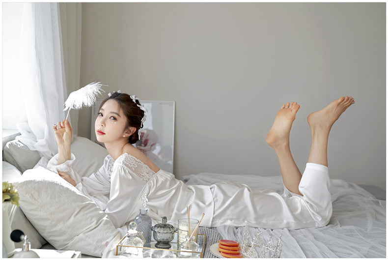 文青女神必備冰絲睡衣套裝 / 白色 / ✧104201