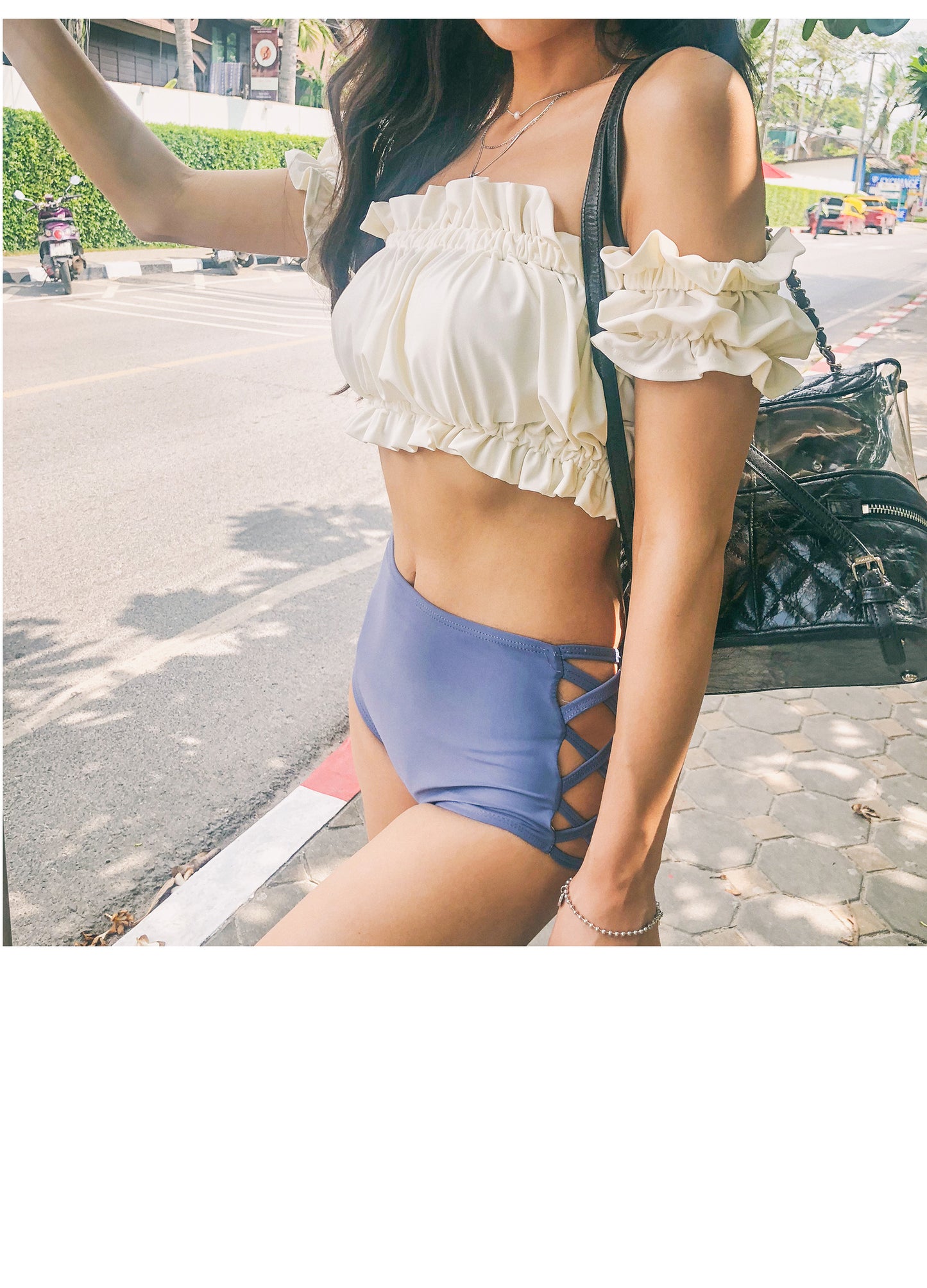 花間小公主露肩3件式泳衣 / 米色 / ✧660081