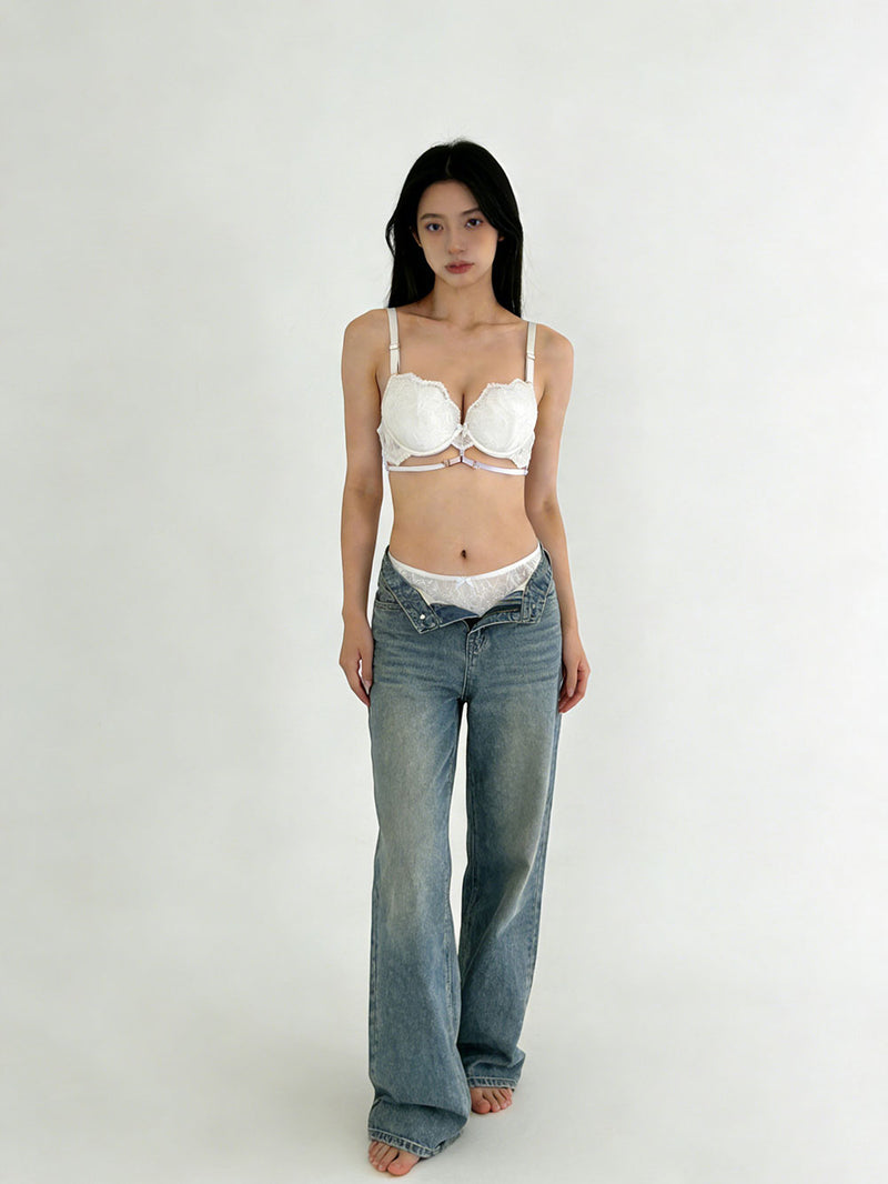 微醺光影精緻蕾絲鋼圈丁字褲套裝 / 粉色 / ✧200241