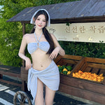 水藍初夏綁頸抹胸連頭巾泳衣套裝 / 藍色 / ✧661062