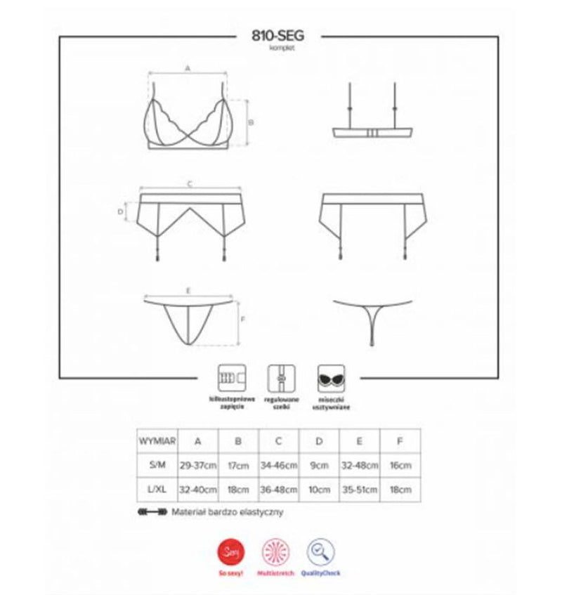 Obsessive 極致優雅蕾絲內衣吊襪帶3件套裝 / 黑色 / ✧810SEG1