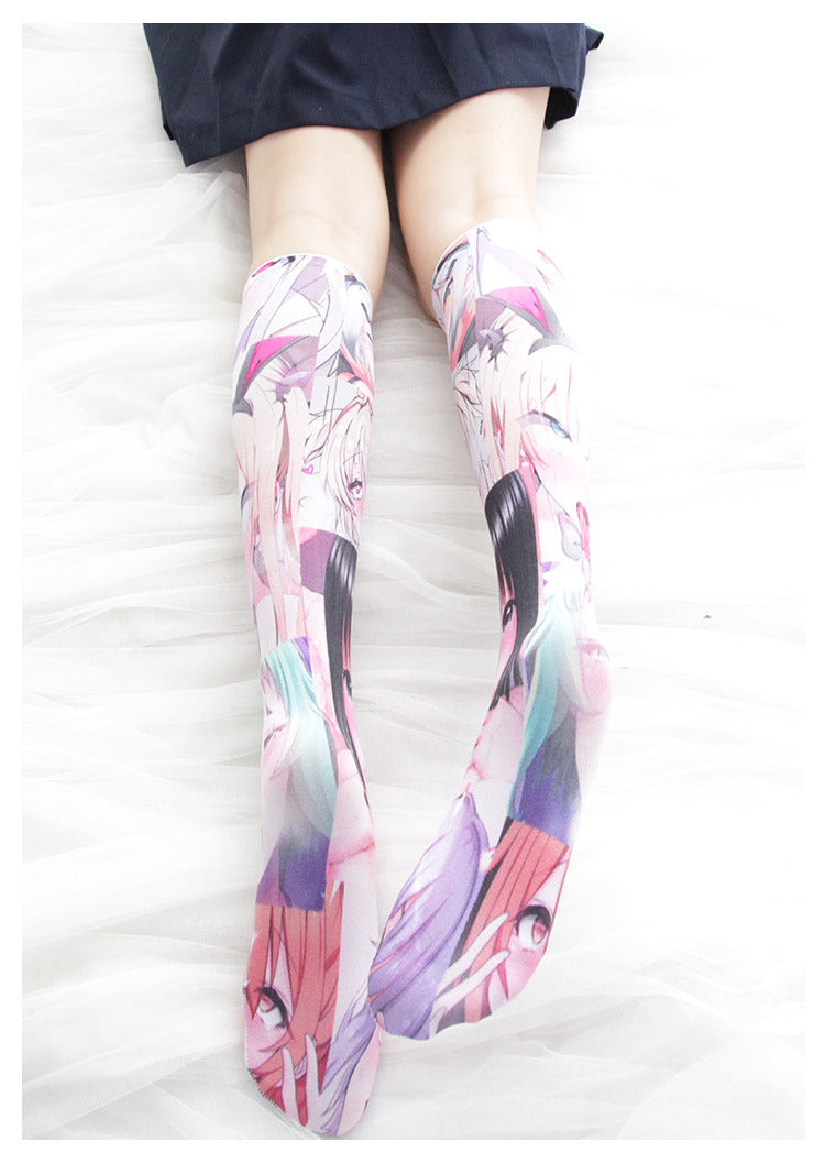 二次元萌感表情 彩色印花過膝長襪 / ✧559011