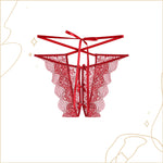 蝴蝶邊綁帶開檔內褲 / 紅色 / ✧228021