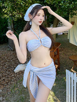 水藍初夏綁頸抹胸連頭巾泳衣套裝 / 藍色 / ✧661062