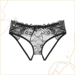 美臀大鏤空綁帶式開襠內褲 / 黑色 / ✧228031