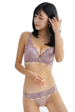 親膚月牙提托集中爆乳無鋼圈胸圍套裝 / 紫色 / ✧200811