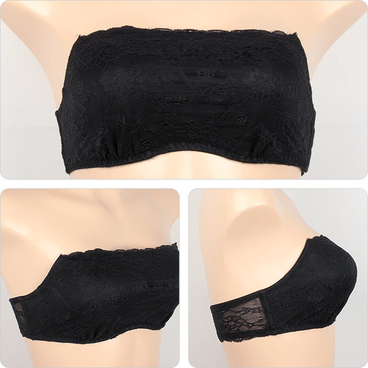 法式優雅蕾絲鋼圈無肩帶內衣套裝 / 白色 / ✧200541