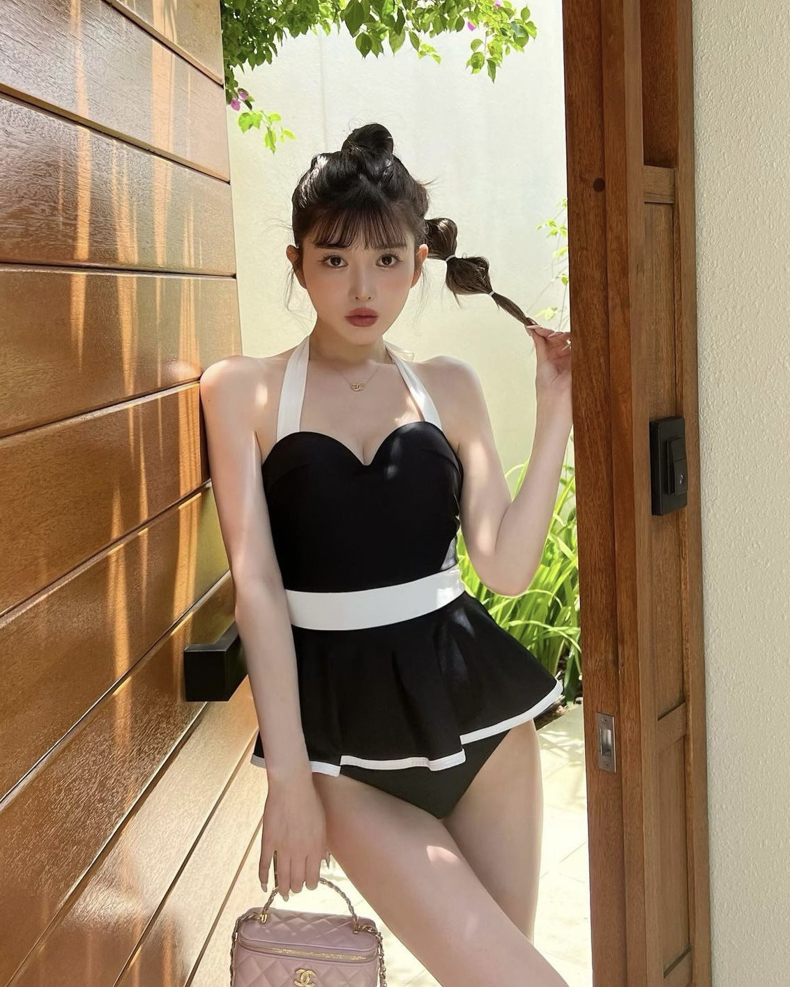 【 5 0 ％ ᴏ ғ ғ 】拼色黑裙小公主連身泳衣 / 黑色 / ✧665145