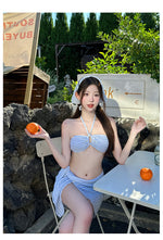水藍初夏綁頸抹胸連頭巾泳衣套裝 / 藍色 / ✧661062