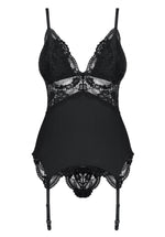 Obsessive 魅影緞面蕾絲束身胸衣套裝 / 黑色 / ✧810COR1