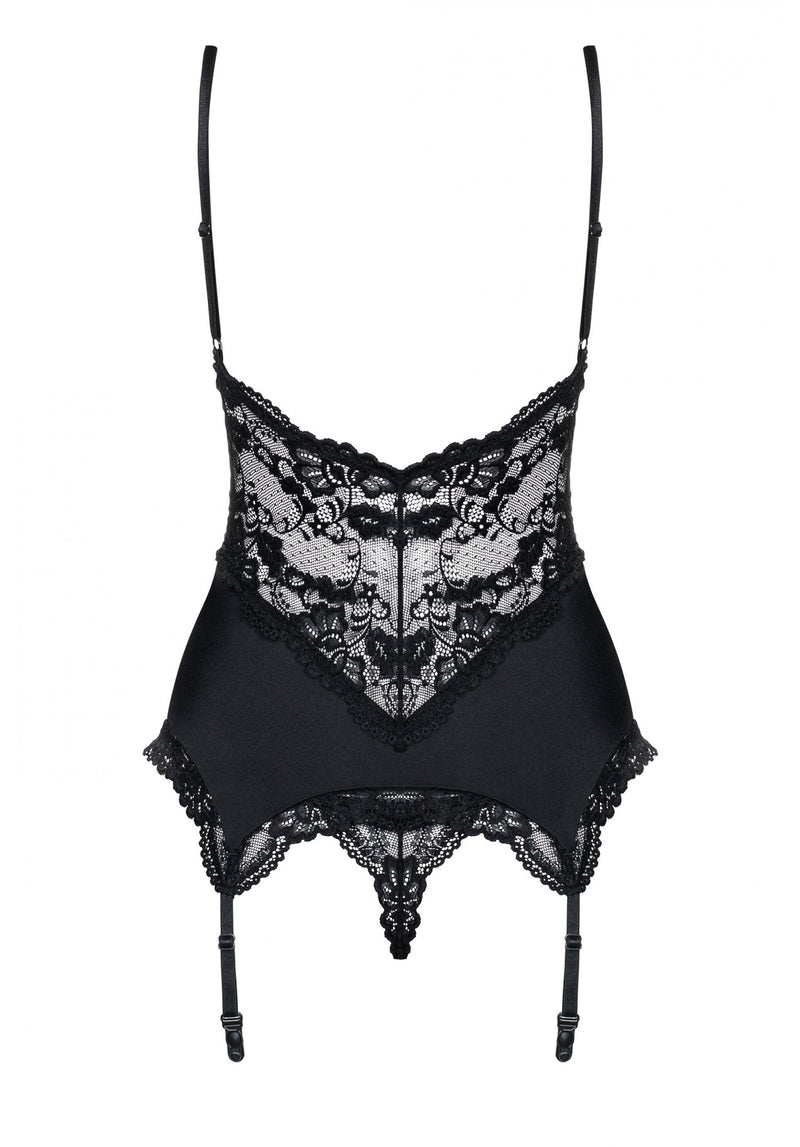 Obsessive 魅影緞面蕾絲束身胸衣套裝 / 黑色 / ✧810COR1