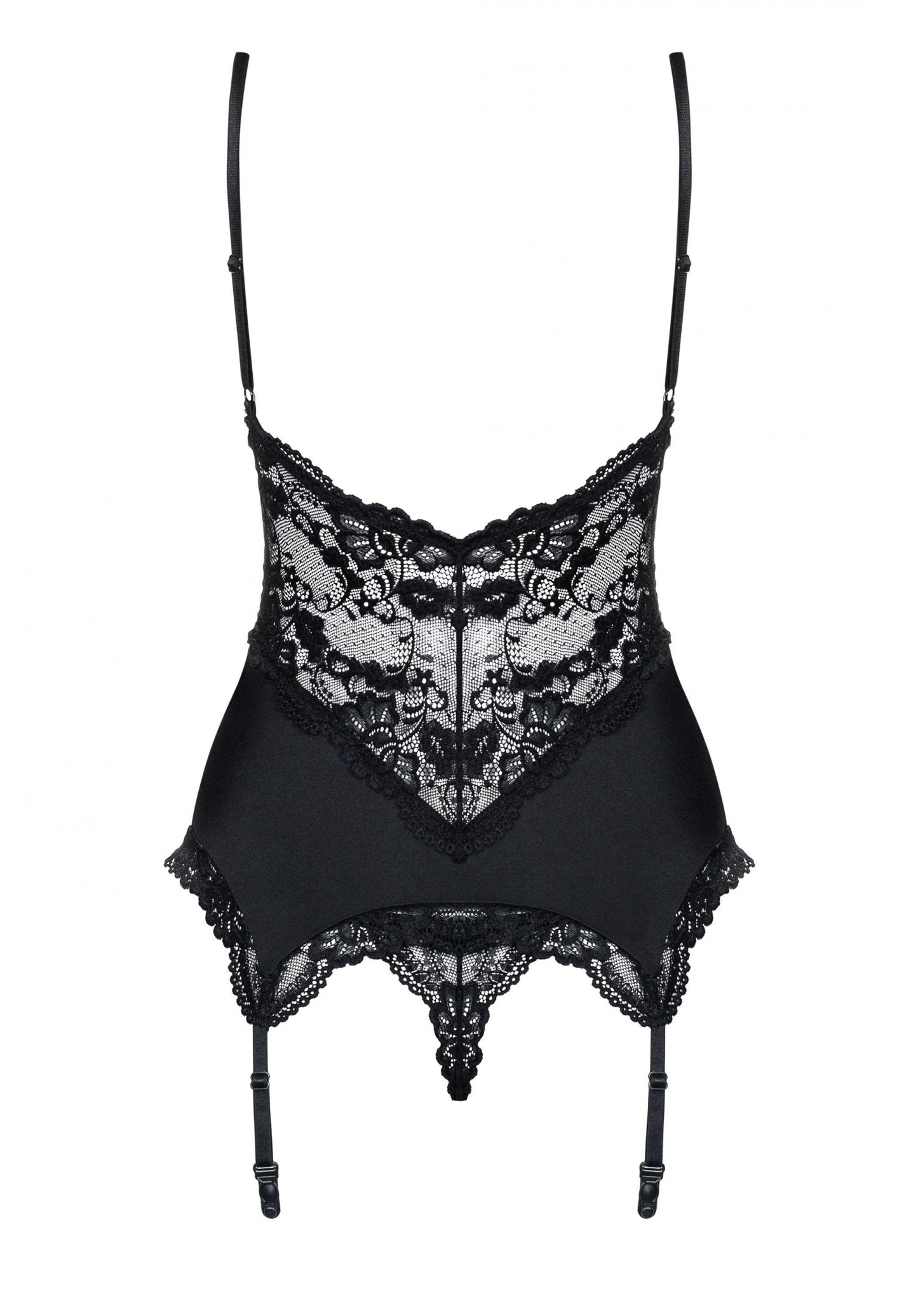 Obsessive 魅影緞面蕾絲束身胸衣套裝 / 黑色 / ✧810COR1