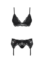 Obsessive 極致優雅蕾絲內衣吊襪帶3件套裝 / 黑色 / ✧810SEG1
