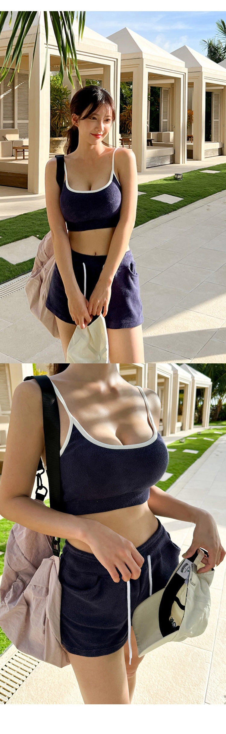 背心短褲兩件式運動系泳衣套裝 / 藍色 / ✧660491