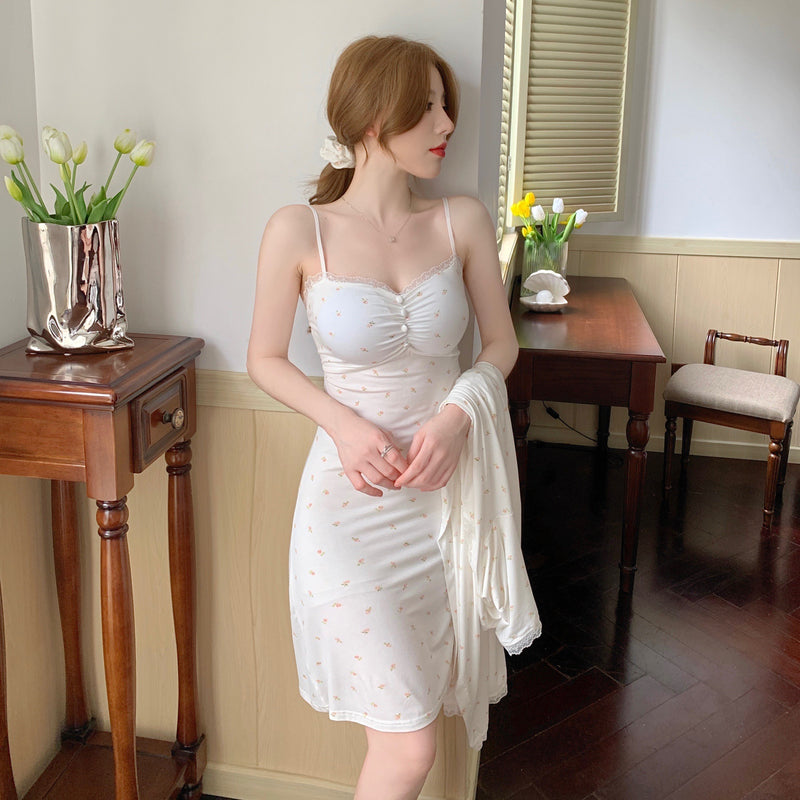 唯美可愛碎花睡衣 / 白色 / ✧100401