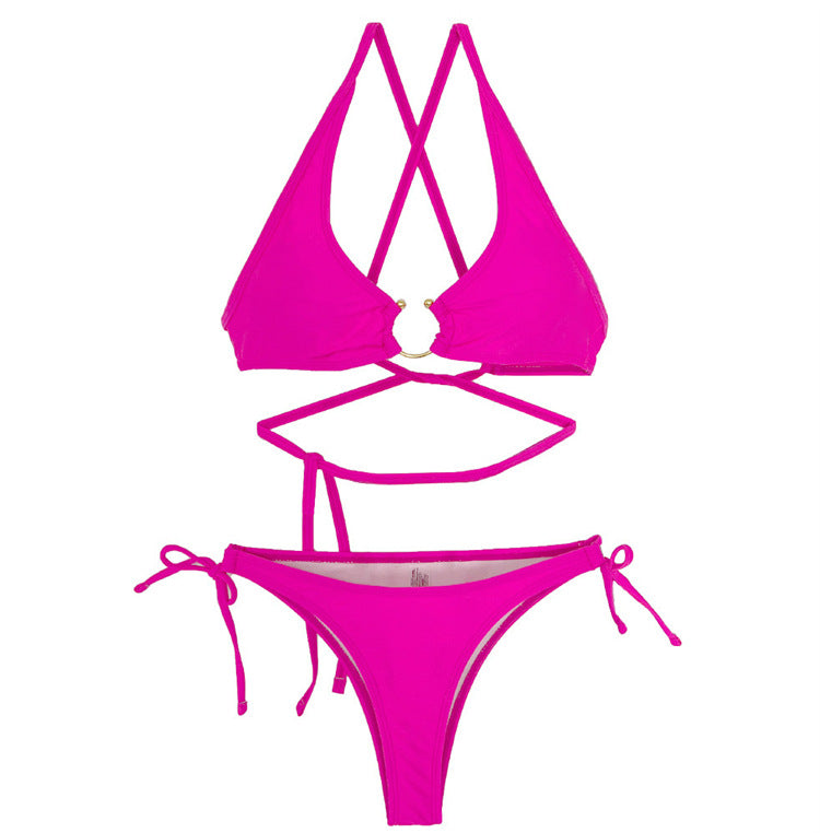 【 5 0 ％ ᴏ ғ ғ 】熱情桃色綁帶BIKINI / 粉色 / ✧660213