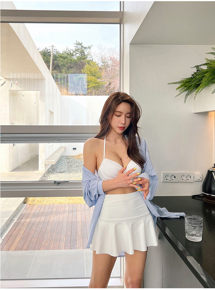 優雅女神綁帶美胸比堅尼 3 件套 / 白色 / ✧660021