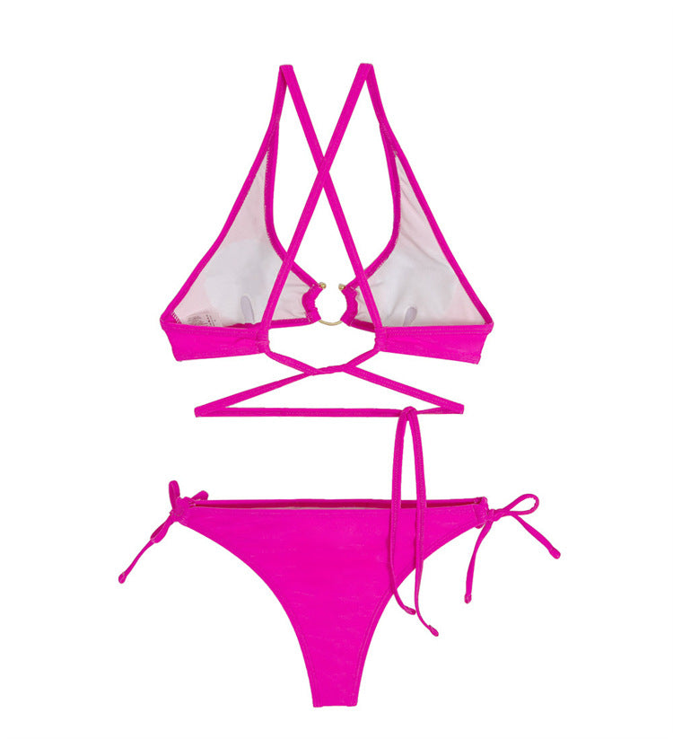 【 5 0 ％ ᴏ ғ ғ 】熱情桃色綁帶BIKINI / 粉色 / ✧660213