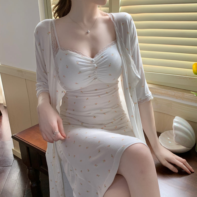 唯美可愛碎花睡衣 / 白色 / ✧100401
