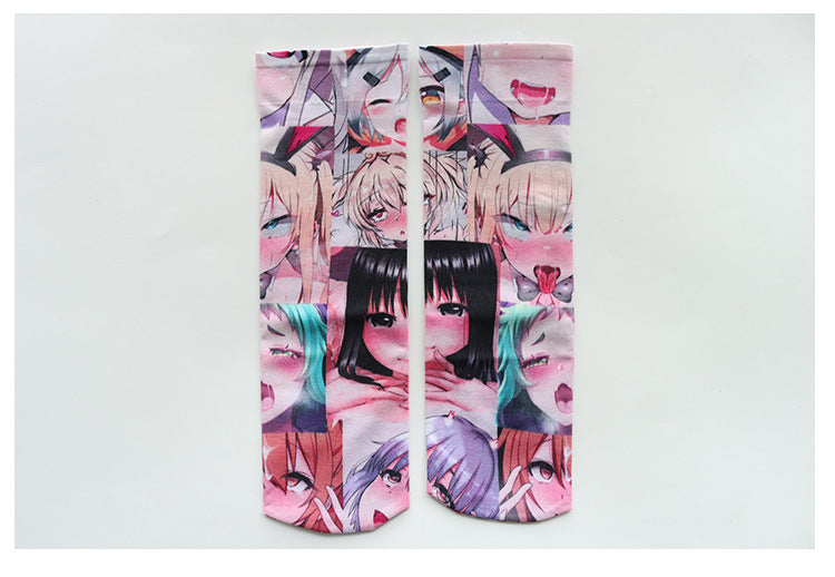 二次元萌感表情 彩色印花過膝長襪 / ✧559011