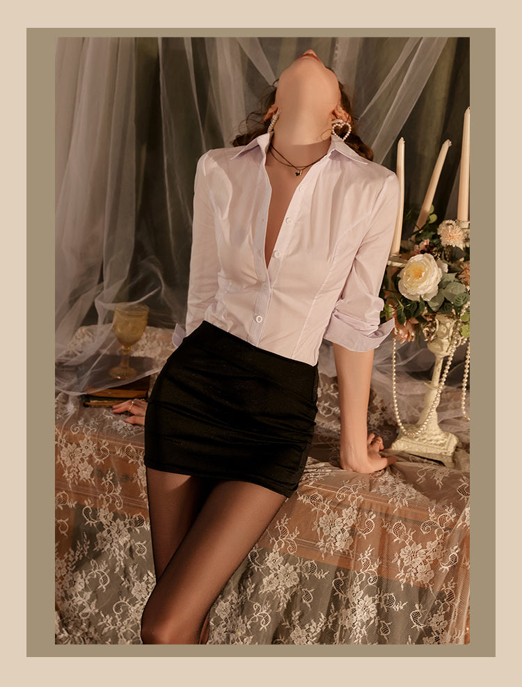 辦公室女郎OL恤衫包臀裙套裝 / 黑白色 / ✧114001