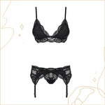 Obsessive 極致優雅蕾絲內衣吊襪帶3件套裝 / 黑色 / ✧810SEG1