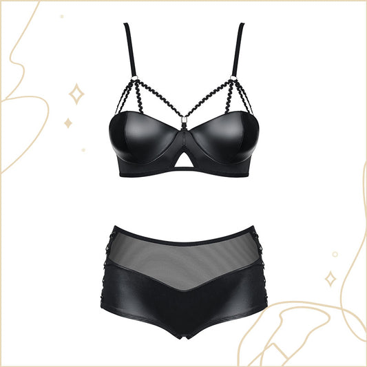 Obsessive 純粹主宰鋼圈內衣內褲套裝 / 黑色 / ✧Leatheria