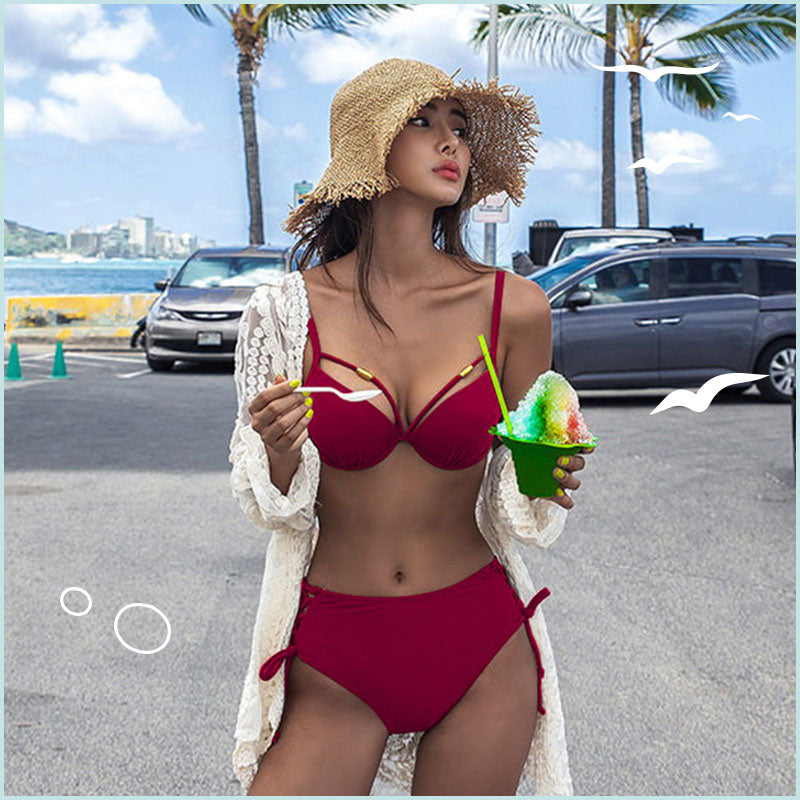 初夏細帶美胸比堅尼 / 酒紅色 / ✧660077