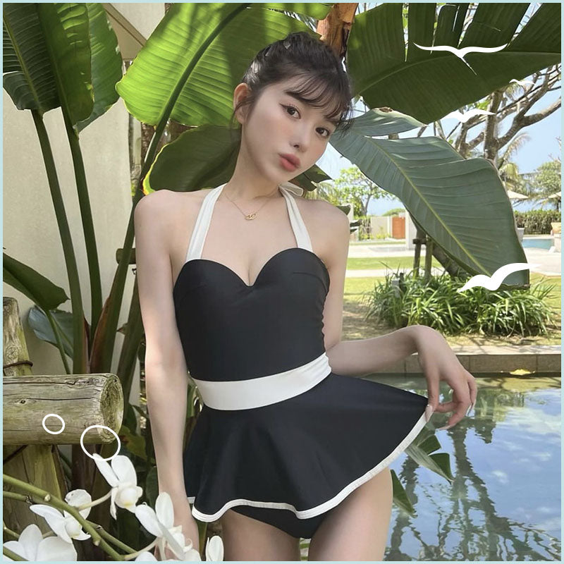 【 5 0 ％ ᴏ ғ ғ 】拼色黑裙小公主連身泳衣 / 黑色 / ✧665145