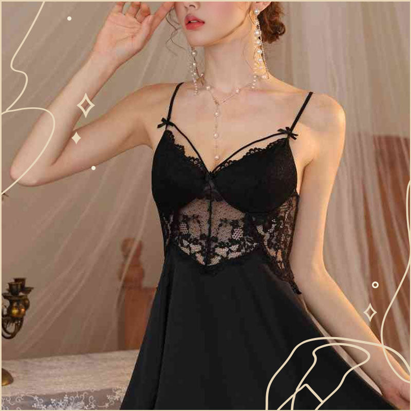 星柔絲滑固定睡墊睡衣 / 黑色 / ✧878621