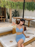 優雅抓皺交叉兩件式比基尼套裝 / 霧藍色 / ✧660383