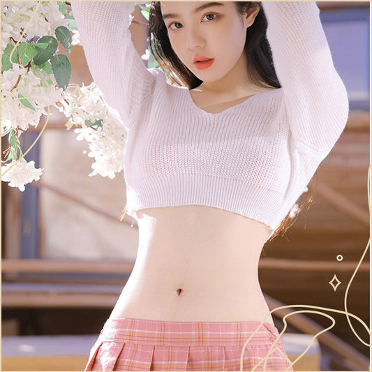 超迷你毛衣配百褶裙 / 白色 / ✧118761